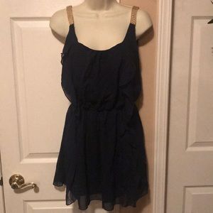 Vintage Havana Navy dress with gold braided straps